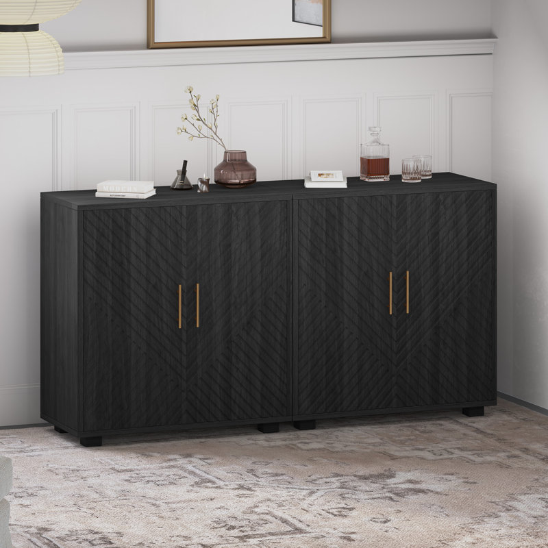 Armoire décorative avec poignées dorées, Noir/gris