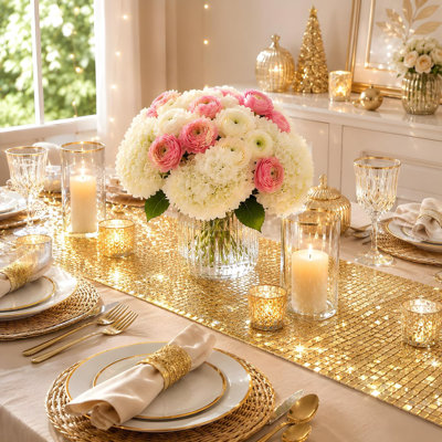 Chemin de table disco à paillettes dorées | Décoration de boule disco rétro des années 70 et 80 à l'intérieur et à l'extérieur - Bling Sequin