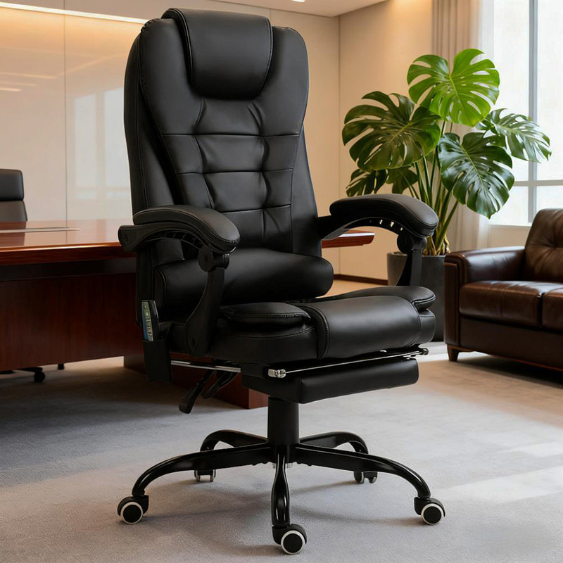 High Back Massaging Office Desk Chair,Massage Office Chair With Lumbar Support,Footrest, Black, Polyurethane