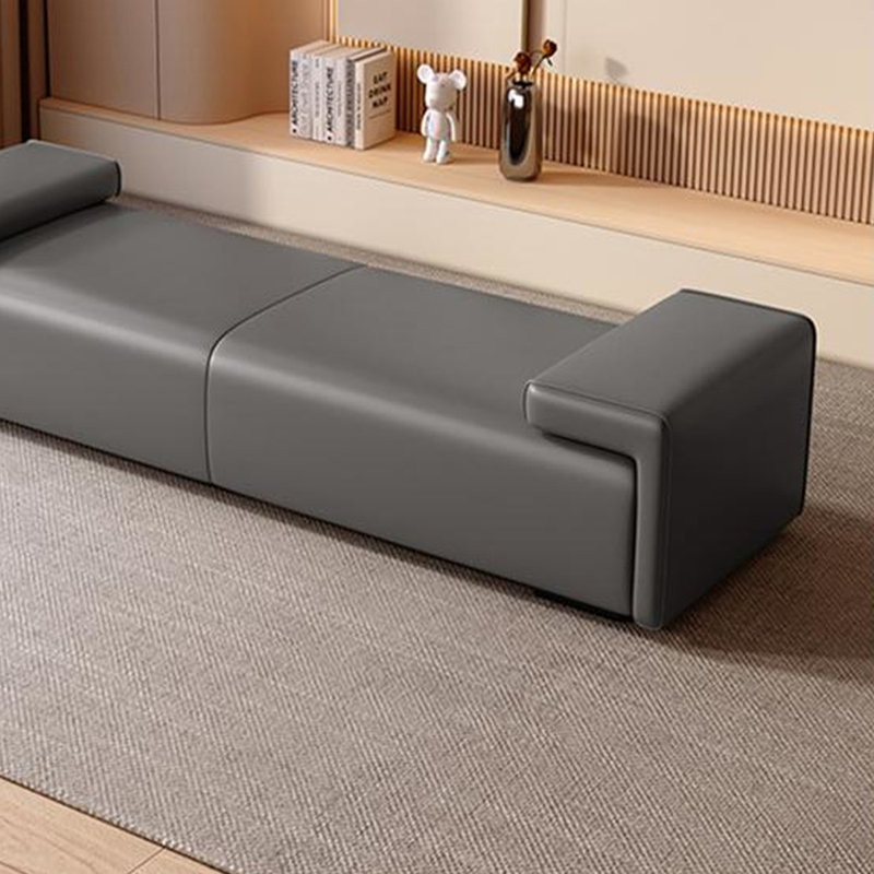 Long banc en cuir gris et gris, Gris, H 18,9 po x l 47,24 po x P 19,69 po