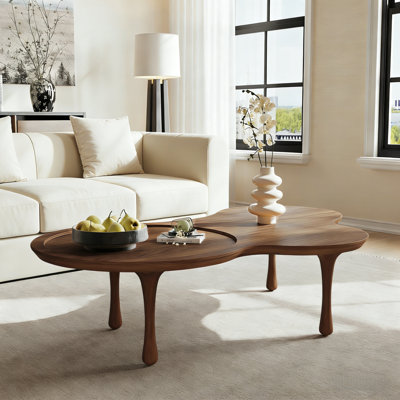 53.35" Cloud Coffee Table Walnut Wood Coffee Table Modern Coffee Table Round Coffee Table