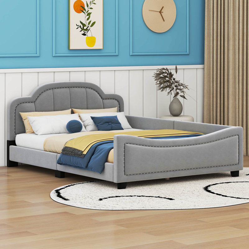 Didula Upholstered Daybed with Cloud Shaped Headboard, Full, Gray