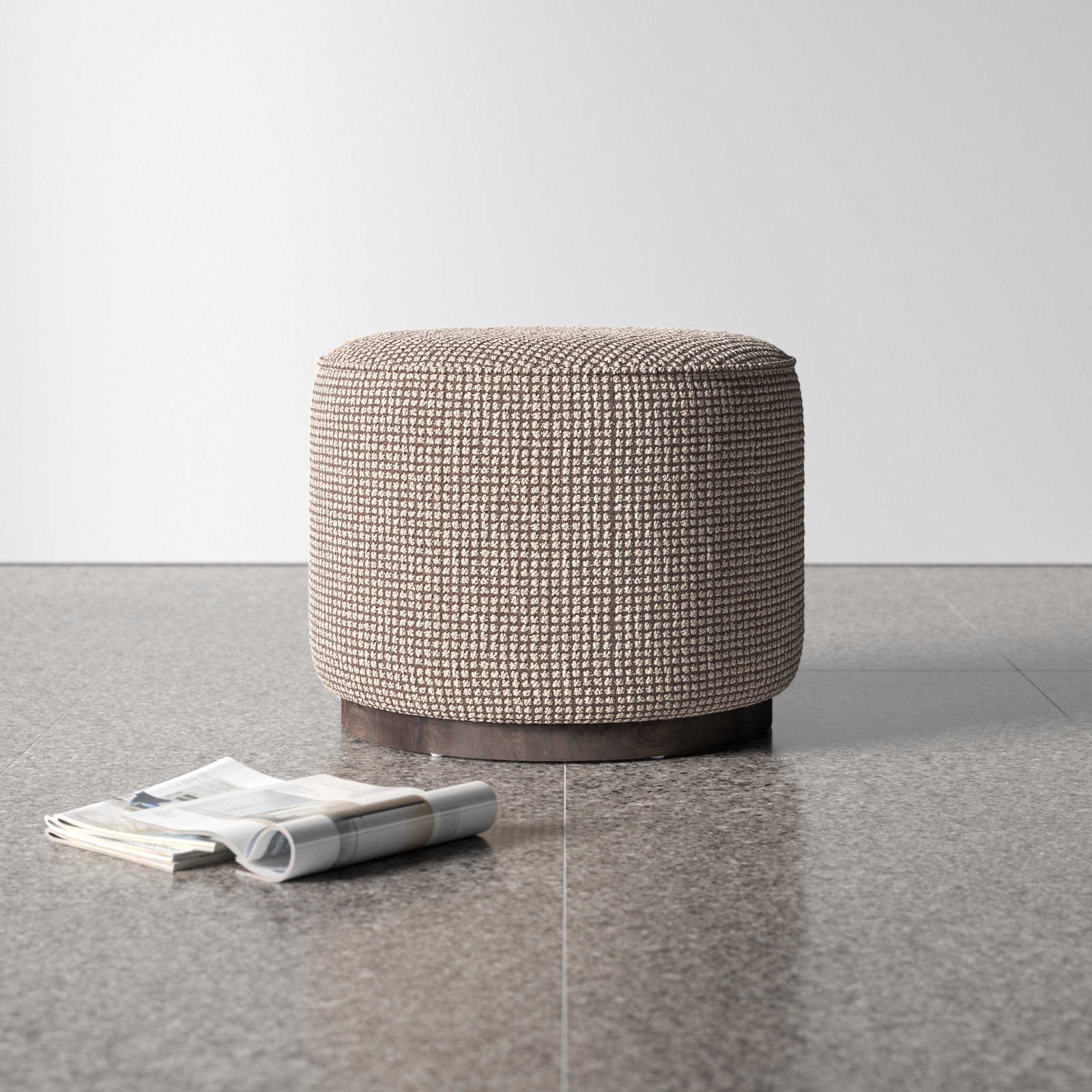 Acker 22" Wide Round Standard Ottoman, Barrow Taupe Polyester Blend