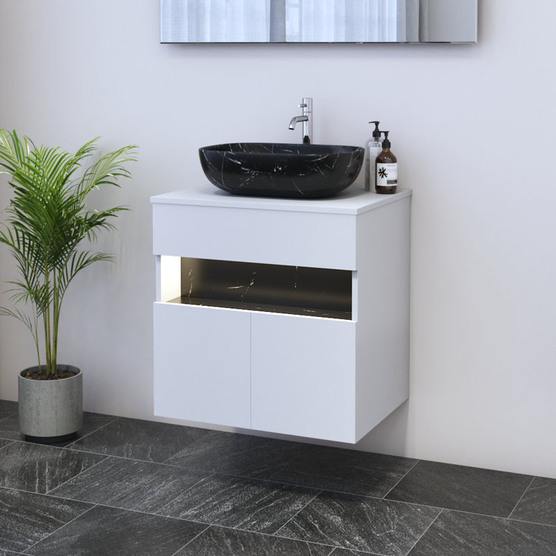 Lieke 23.6'' Single Bathroom Vanity with Top, White, Black