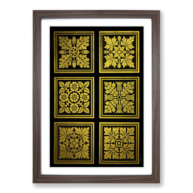 Golden Patterns - Picture Frame Graphic Art, Walnut Framed, 65cm H x 48cm W x 2cm D