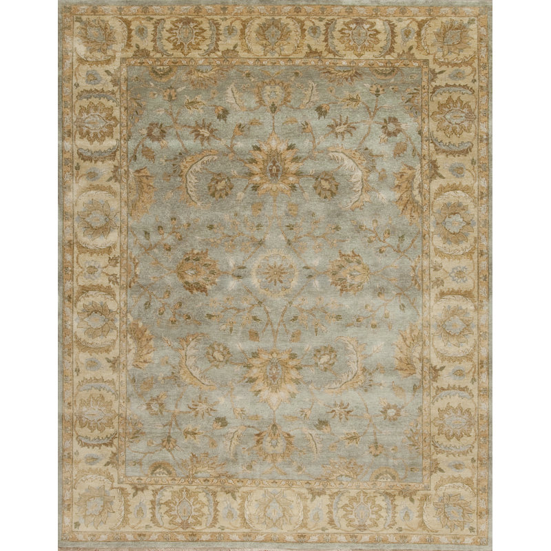 Notting Hill Hand Knotted Wool Area Rug in Sky Blue/Light Gold