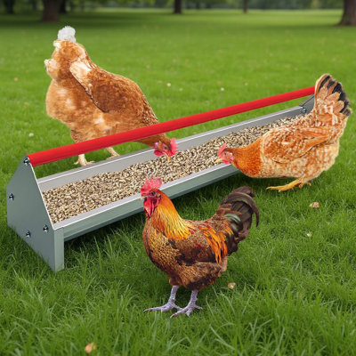Chicken Feeding Trough 45 Inch, Heavy Duty Galvanized Steel Coop Feeder with Drainage Holes & Crossbar, Large Capacity Metal Poultry Trough Feeder for Chickens, Pigeons, Ducks Red