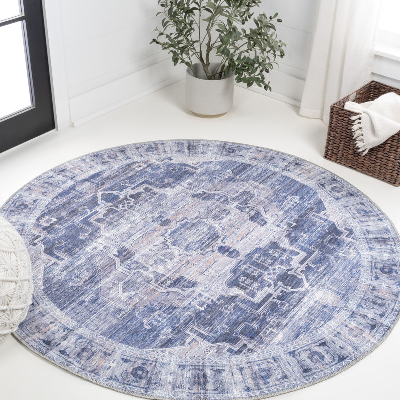 Tapis bleu marine / crème Alanya, Rond 6 pi