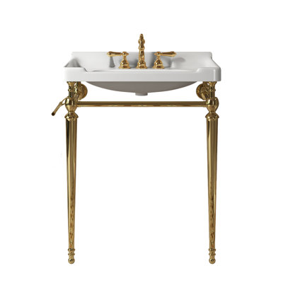 Modern Ceramic Bathroom Console Sink Vanity with Stainless Steel Support Legs & Towel Bar