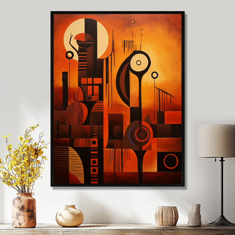 Afro Heritage Retro Earth - Art mural africain, salon, H 32 po x l 24 po x P 1 po, Toile avec cadre flottant noir