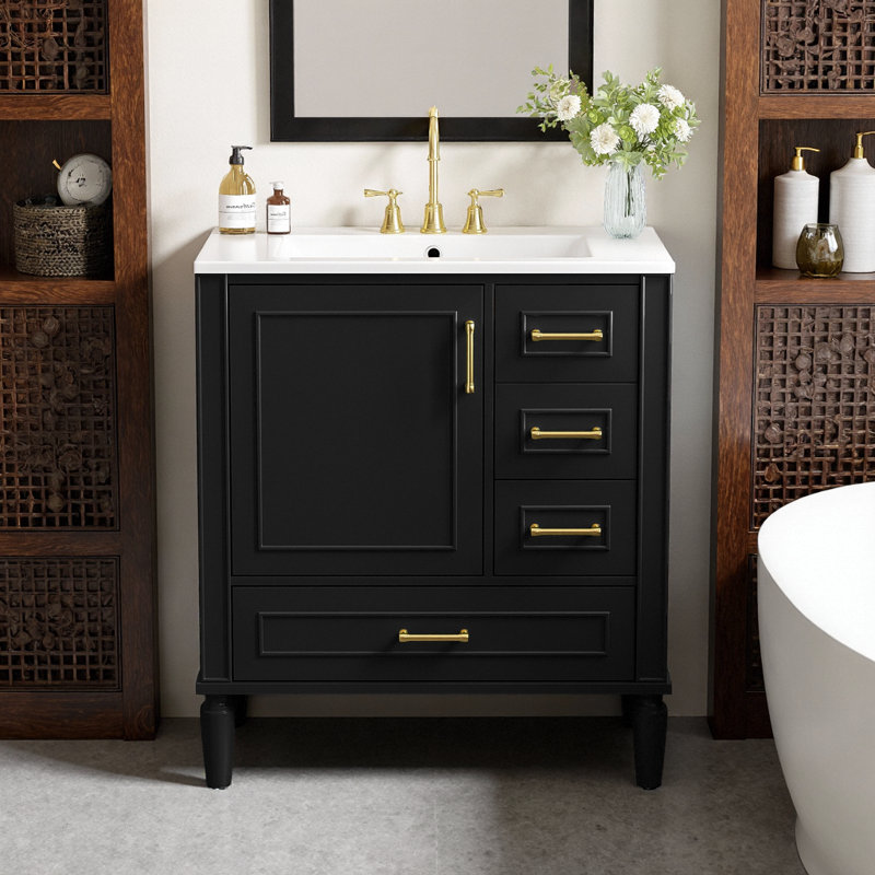 Meuble-lavabo 30 po avec lavabo en céramique, Noir