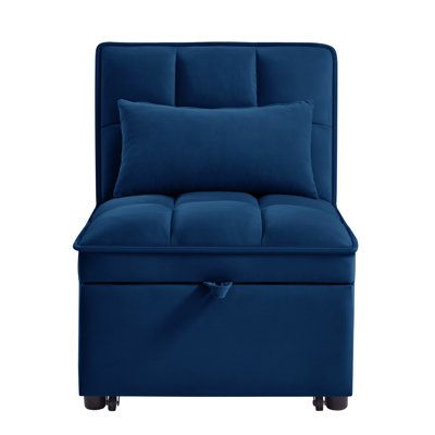 4-in-1 Multi-Function Navy Sofa Bed, Tufted Pull-Out Sleeper with Adjustable Backrest, Storage Pockets, and Convertible Chaise Lounge