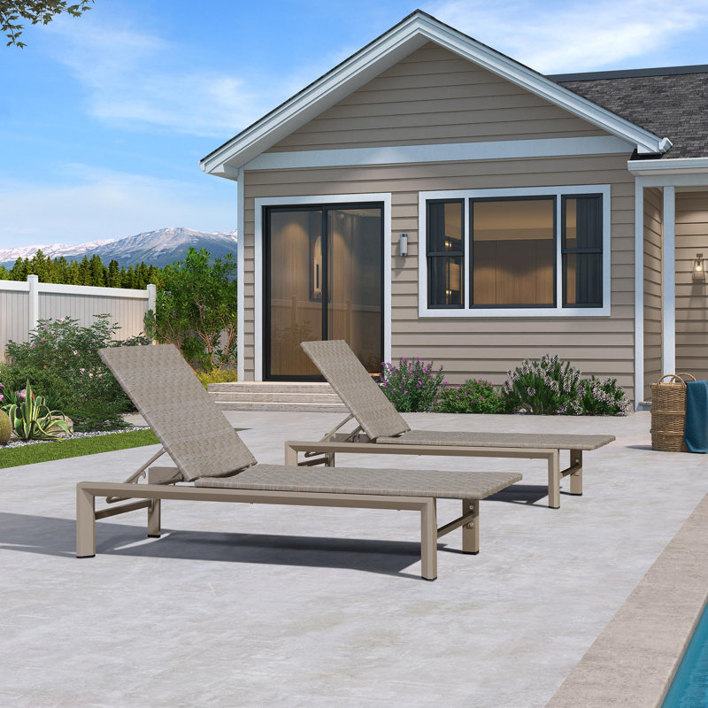 Patio Oversize Lounge Chair Modern Outdoor Chaise Lounge 1Piece With Adjustable Backrest, Navy/Black