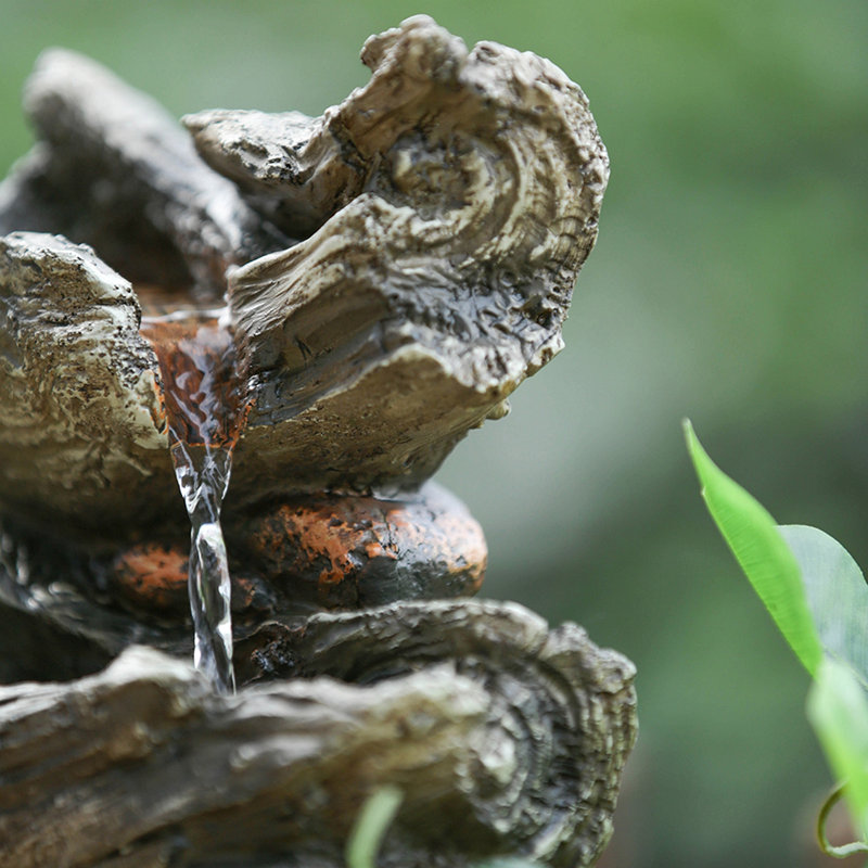 Fontaine d'intérieur en bois en polyrésine à 4 niveaux avec lumière DEL 9 x 5 x 14 po