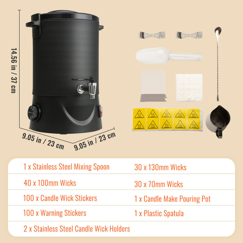 Fondoir à cire de 6,5 litres VEVOR, H 14,56 po x l 9,05 po x P 9,05 po