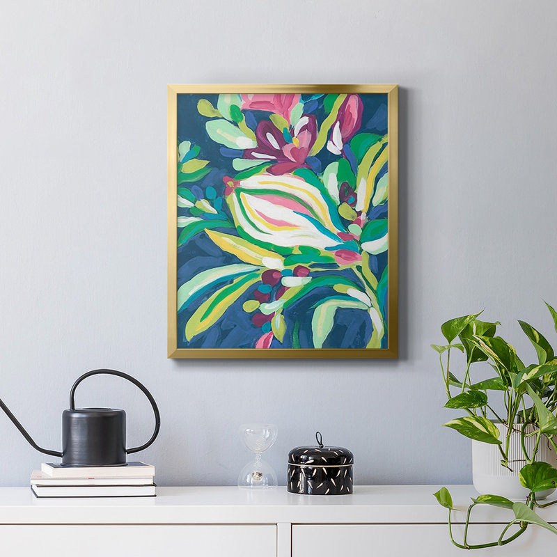 Toile encadrée de qualité supérieure Blue Tropics II - prête à être accrochée, Or, H 24 po x l 20 po