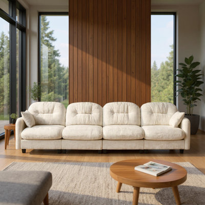 Four-Seater Modular Sectional Couch,Premium Chenille Fabric,With 2 Throw Pillows,Tufted Cushion Backrest Design,High-Density Foam Easy Install,Fits Bedrooms, Living Rooms, Reading Nooks