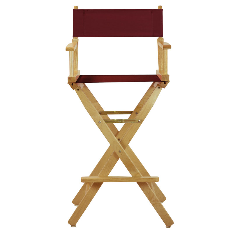 30" Folding Director Chair with Canvas, Natural, Burgundy