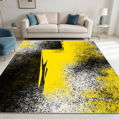 1 tapis jaune noir Splash, élégant tapis décoratif polyvalent, facile à nettoyer et à entretenir, pièce de mobilier idéale pour la chambre à coucher, le salon, le couloir, le vestibule, le dortoir et le bureau afin de rafraîchir l'ambiance intér