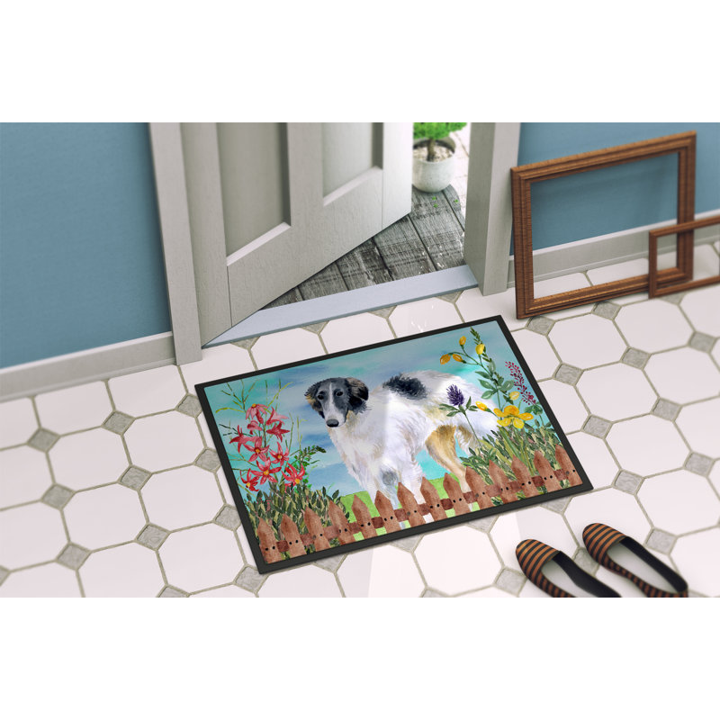 Tapis de porte pour l’extérieur antidérapant barzoï spring, Rectangle 2 pi x 3 pi