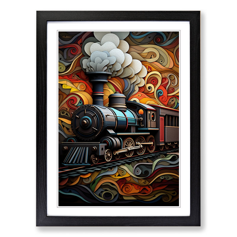 Steam Train Geometric - Framed Print, Black, 64" H x 46" W x 2" D