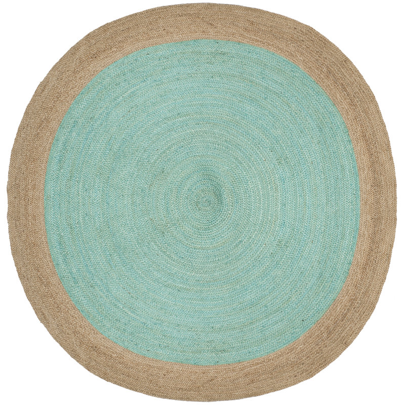 Alexina Hand-Woven Natural Jute Solid Color Area Rug, Rond 9 pi, Aqua/Natural