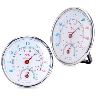 2Pcs Indoor Outdoor Analog Thermometer Hygrometer, 2 in 1 Wall Mount Dial Temperature Humidity Monitor with Stand, No Battery Required