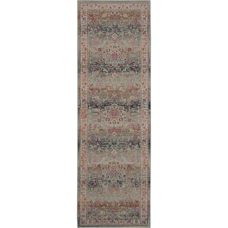 Tapis gris Karey, Tapis de couloir 2 pi 4 po x 8 pi