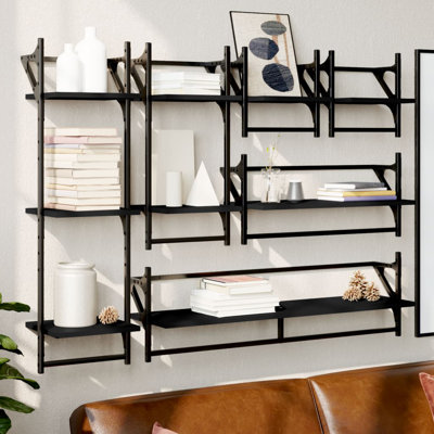 vidaXL Wall Shelf Set with Bars Storage Floating Shelf Engineered Wood