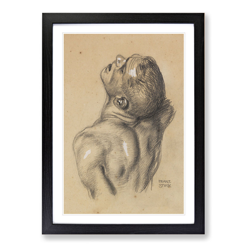 Sketch of a Man by Franz Von Stuck - Picture Frame Painting, Black Framed, 36cm H x 27cm W x 2cm D
