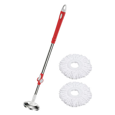 360° Rotating Spinning Mop Pole Handle Replacement With 2x Microfiber Mop Heads