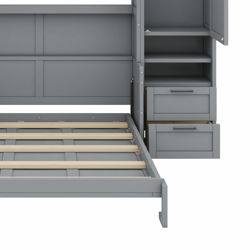 Lit escamotable Murphy avec placard, tiroirs et tablettes, Gris
