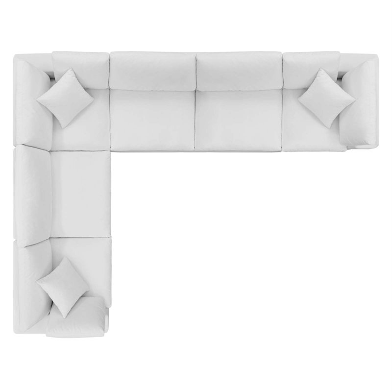 Commix Down Filled Overstuffed Velvet 6-Piece Sectional Sofa by Modway, White Polyester