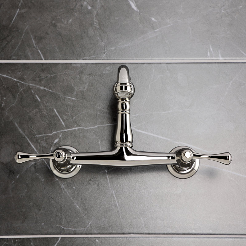 Kingston Brass Vintage Double-Handle 2-Hole Wall-Mount Bridge Kitchen Faucet, Nickel