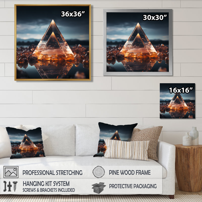 Pyramide de verre Zenscape - Paysage abstrait, art mural, salon, Toile tendue, H 36 po x l 36 po