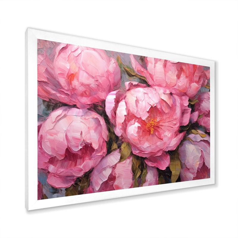 Pivoine rose I - art mural floral, H 30 po x l 40 po x P 1,5 po, Cadre photo blanc
