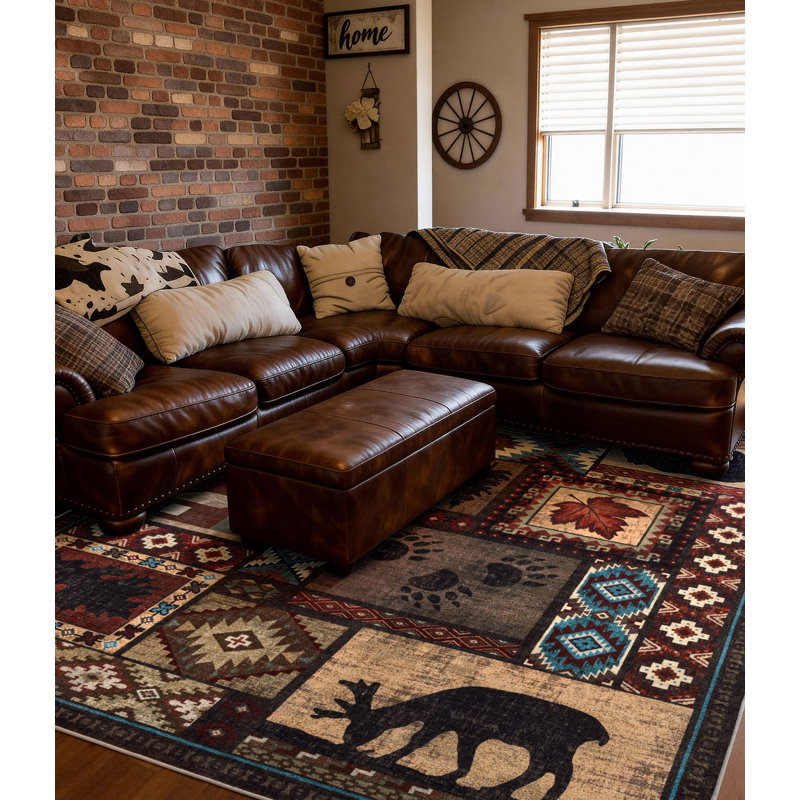 Rustic Cabin Lodge Wildlife Machine Washable Area Rug with Non-slip Backing, Rectangle 9' x 12'