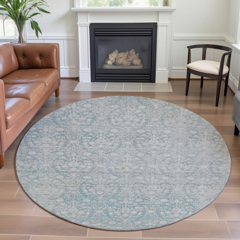Premium Machine Washable Glanton AMF1231 Damask Rug, Round 8'