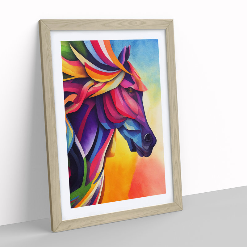 Horse Abstract No.3 - Single Picture Frame Print, 64cm H x 46cm W x 2cm D, Oak