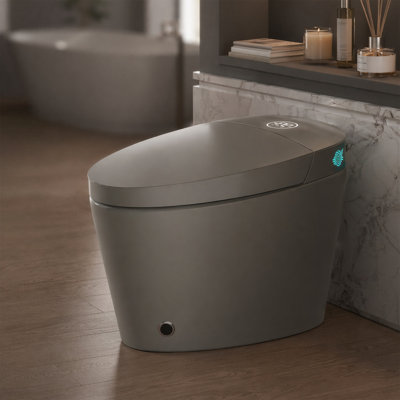 Toilette intelligente une pièce, chasse au pied, chasse d'eau automatique, siège chauffant, lavage à sec et séchage (gris mat)