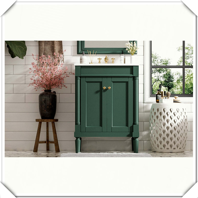 Meuble-lavabo moderne simple avec tablettes de rangement, Vert