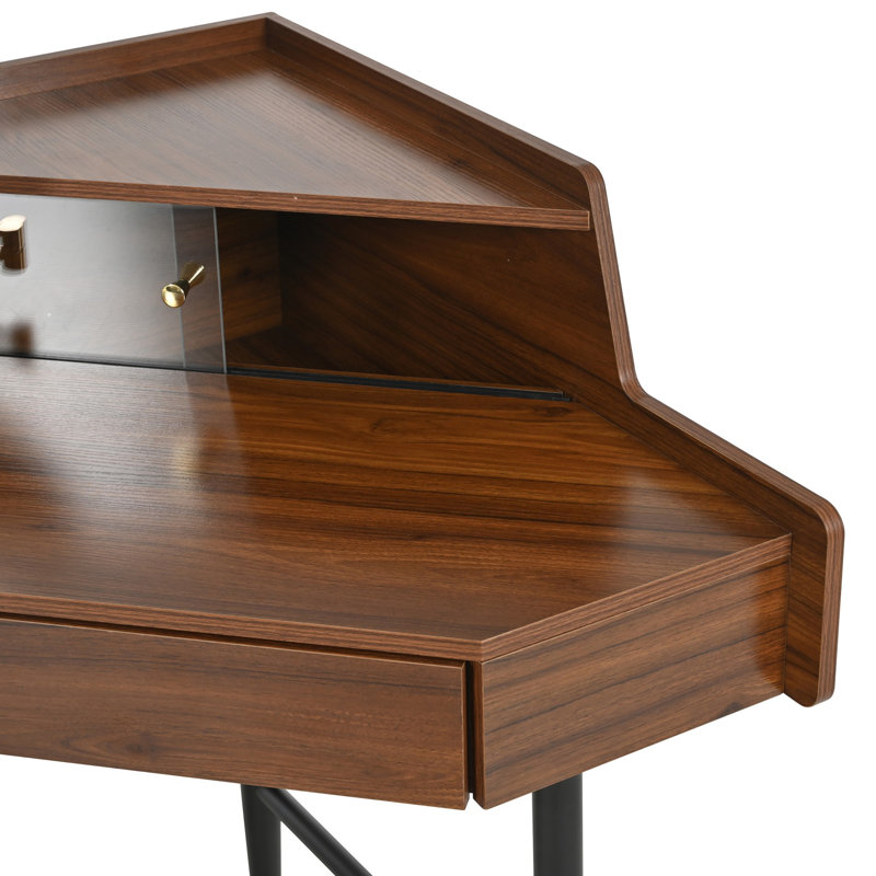 Corner Dresser with Mirror and LED Lights, Modern Dressing Set with Mirror and Stool, Brightness Adjustable Folding Mirror