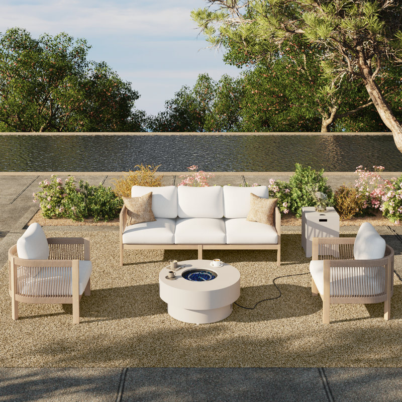 Outdoor Seating Group With Fire Pit( Set Of 5), Round