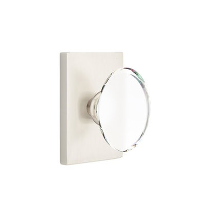 Emtek Privacy Knobset w/ Modern Rectangular Rosette and Hampton Glass Knob