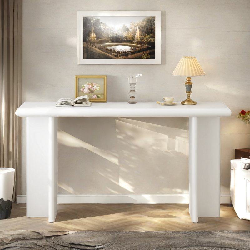 Console Table Modern Console Table With L-shaped Legs And Round Corners, White