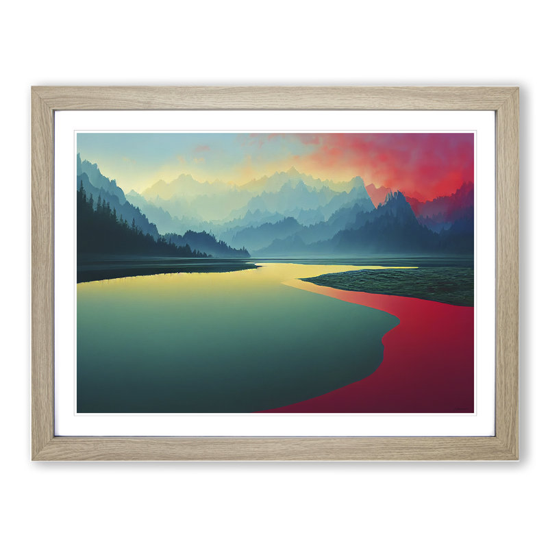 Abstract River - Single Picture Frame Print, 46cm H x 64cm W x 2cm D, Oak Framed