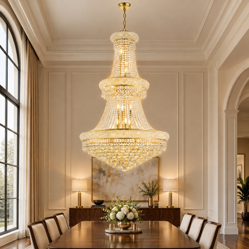 Lustre empire 32 "avec cristaux, or, Doré, 27 lumières