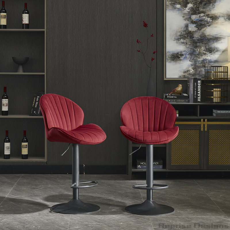 Adjustable Barstools with Back and Footrest,Set of 2, Red