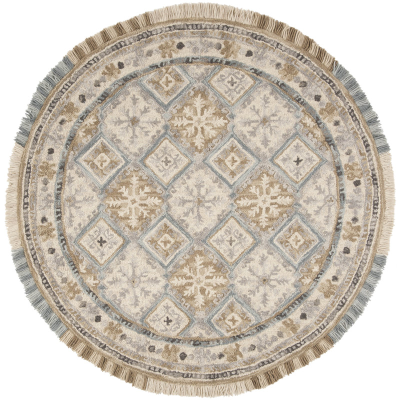 Ferrera Hand-Tufted Wool/Cotton Beige Area Rug, Round 6'
