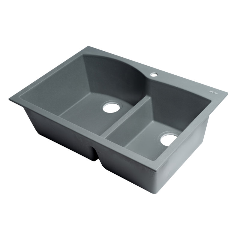 33'' L Double Bowl Granite Kitchen Sink, Titanium